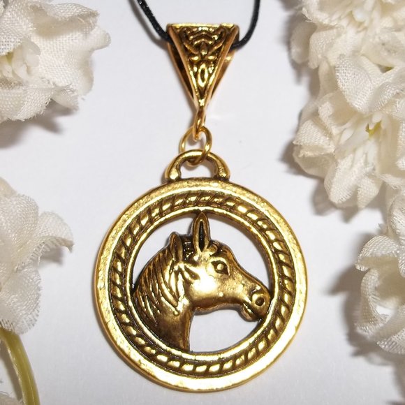 Gold Horse Necklace Pendant Charm Jewelry Set Colt Mare Gift Idea Unisex 5386 - Picture 2 of 10